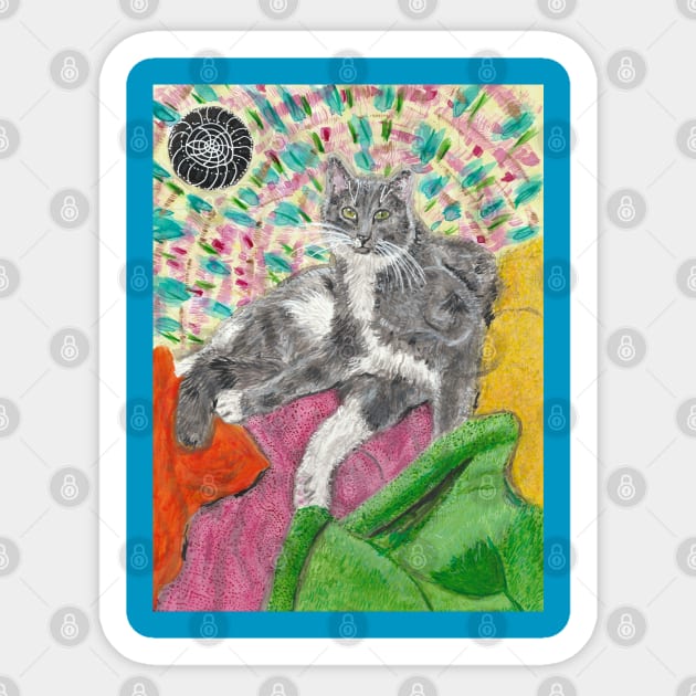 grey and white cat Sticker by SamsArtworks